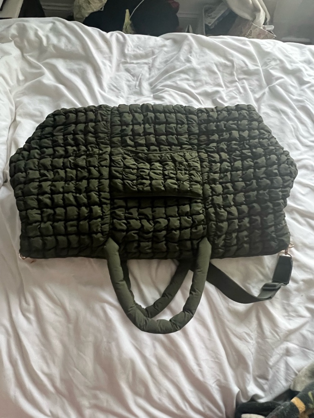 A New Day - Olive Quilted Travel Tote Bag - Picture 4 of 5